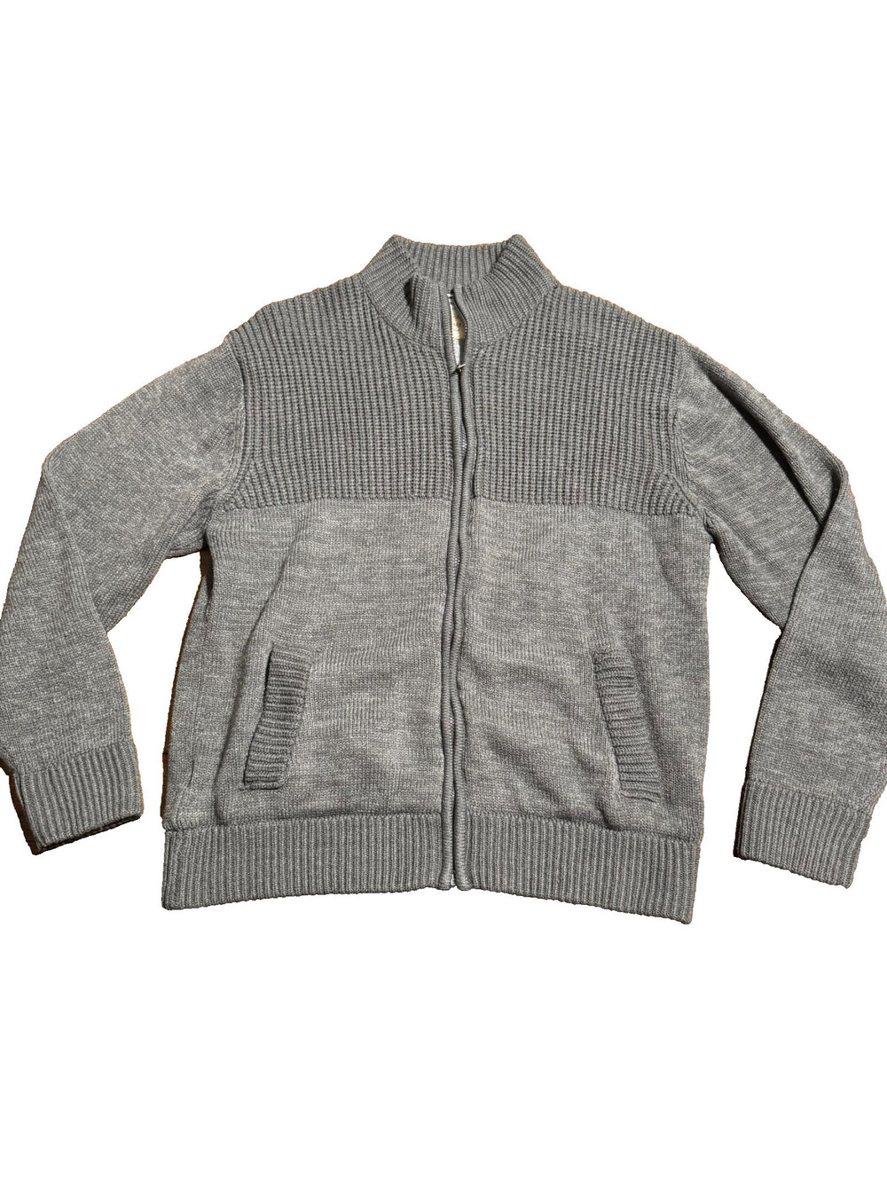 Weatherproof Vintage Mens Full Zip Cardigan Sweater XXL Gray Knit Cotton Lined